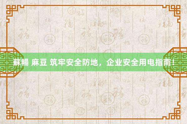 蘇暢 麻豆 筑牢安全防地，企业安全用电指南！